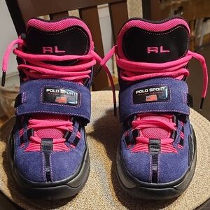 Polo Sport Ralph Lauren PS 100 SK HTL Strap Suede Mid Sneakers Navy Hot Pink